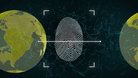 animación de la huella digital biométrica y la red de conexiones sobre un fondo oscuro