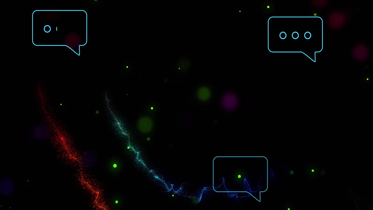 검은색 배경 위의 음성 거품에서 ai 데이터 처리의 애니메이션