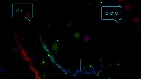 animación del procesamiento de datos ai en burbujas de voz sobre fondo negro