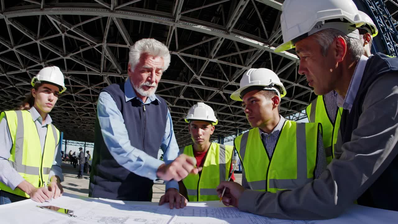 reunión en el sitio de construcción