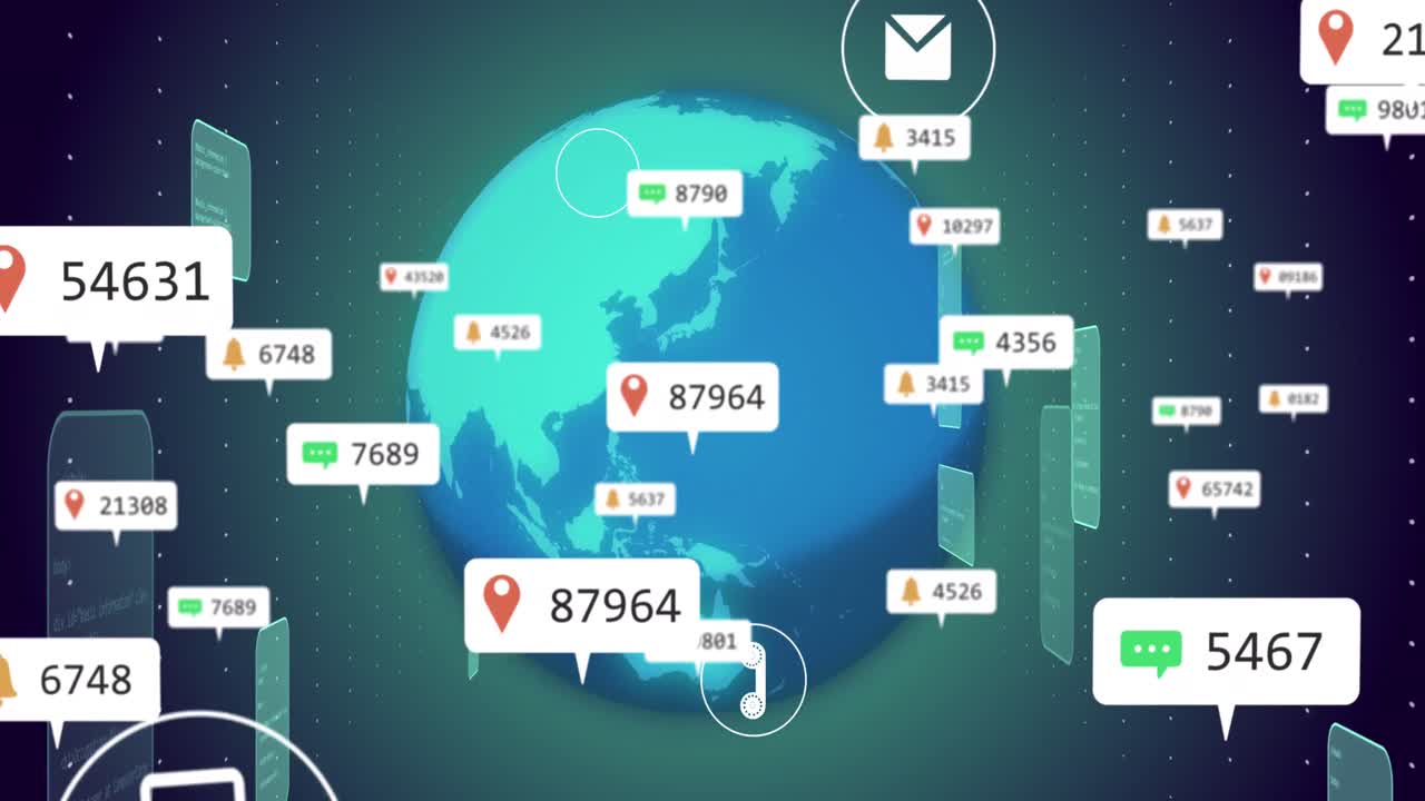 아이콘과 데이터 처리와 함께 지구의 애니메이션