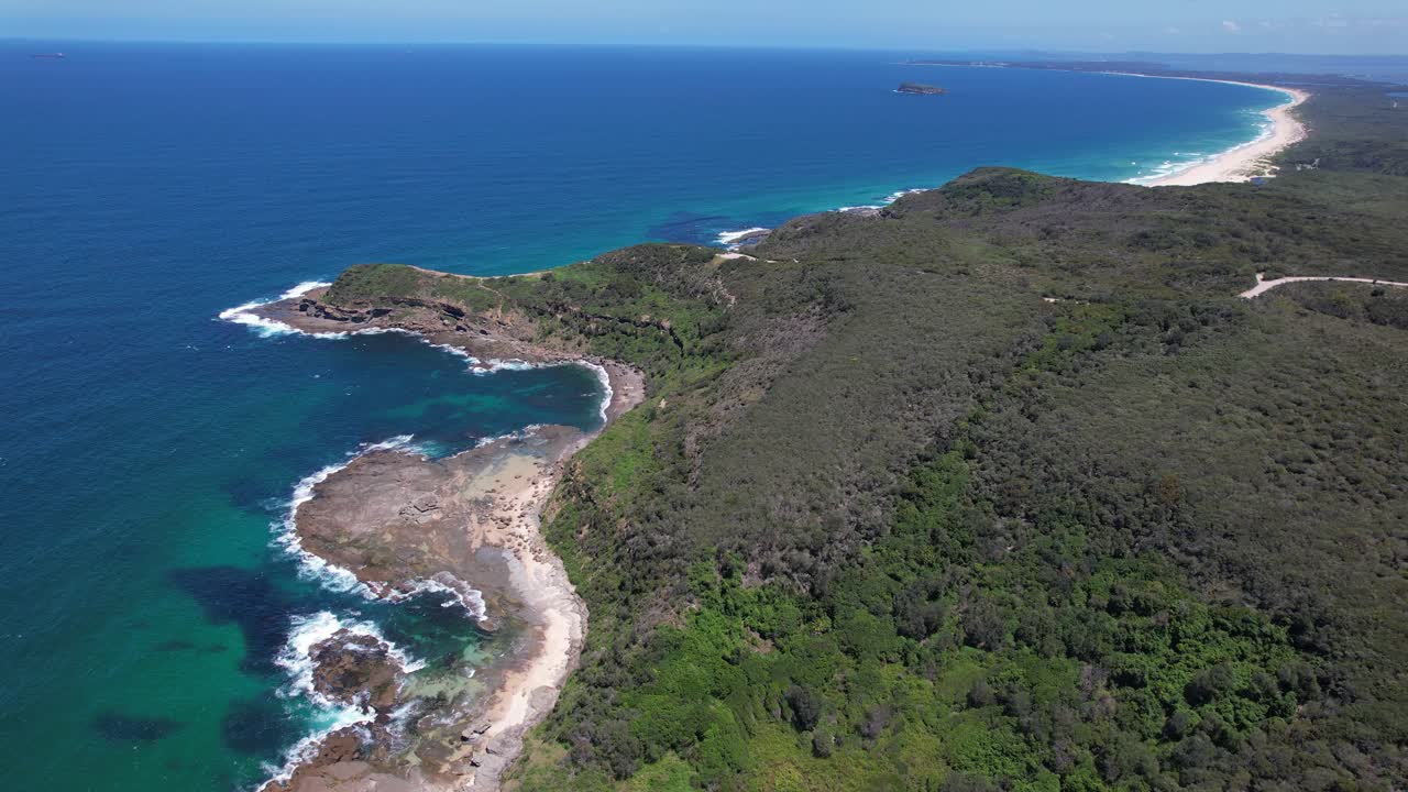 Wybung Head Lookout And Seascape In Frazer Park, New South Wales, Australia - Aerial Shot