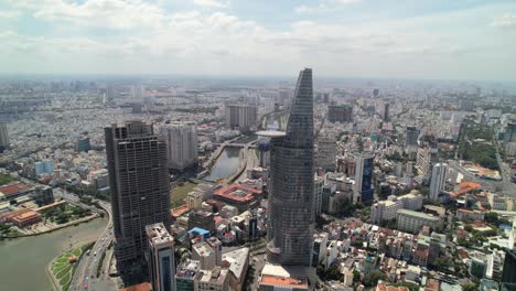 aerial cityscape of modern buildings and skyscrapers in saigon vietnam on a sunny day