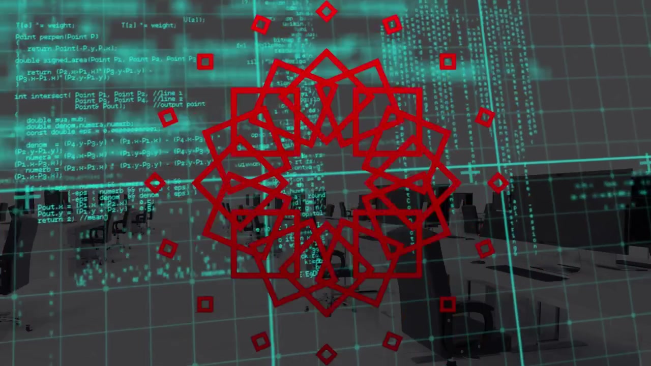 Animação de cadeado digital, ícones de tecnologia global e processamento de dados em fundo azul.