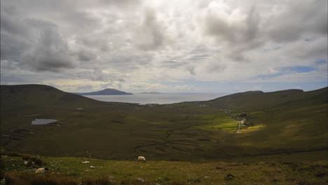 Time-Lapse-of-Cloudy-Mountains-and-Hills-on-Wild-Atlantic-Way-in-Ireland