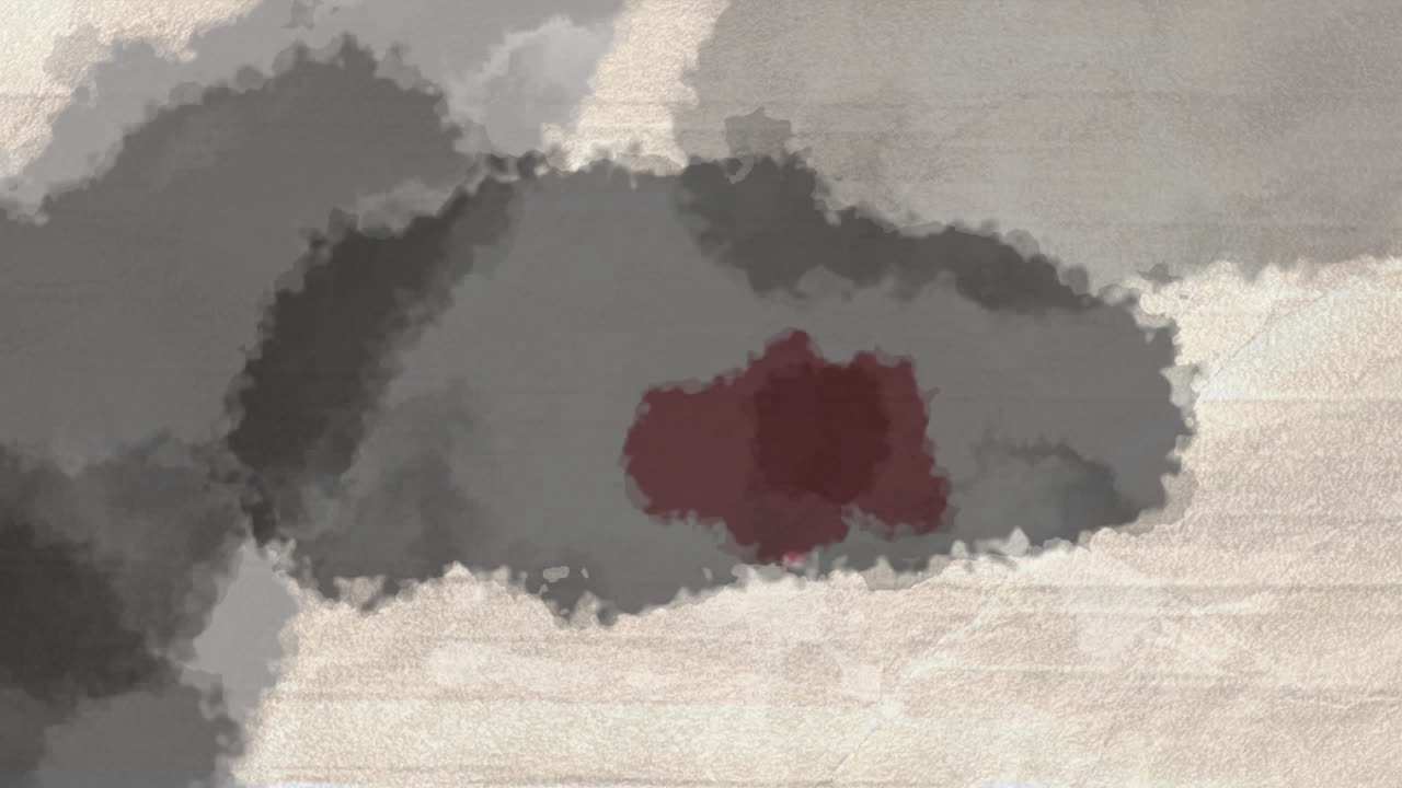 회색 과 빨간색 수채화 가 종이 에 퍼지고 있다