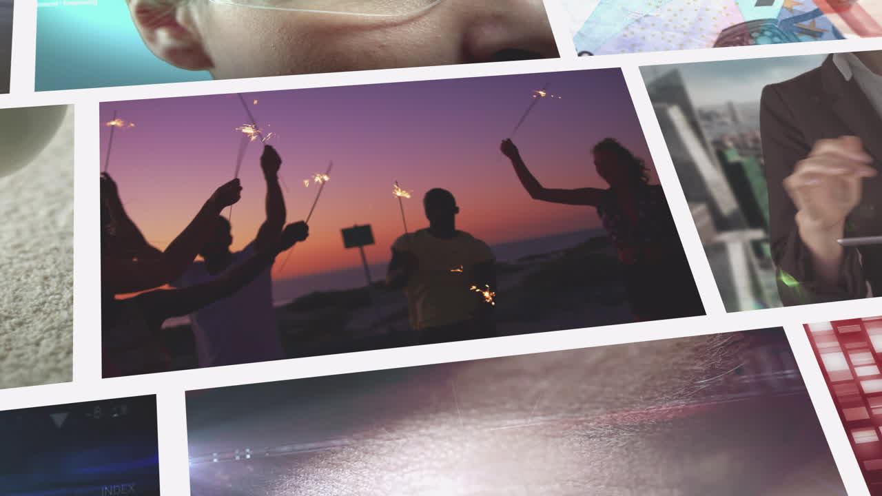 다중 스크롤 비즈니스, 레저 및 기술 화면의 복합 애니메이션