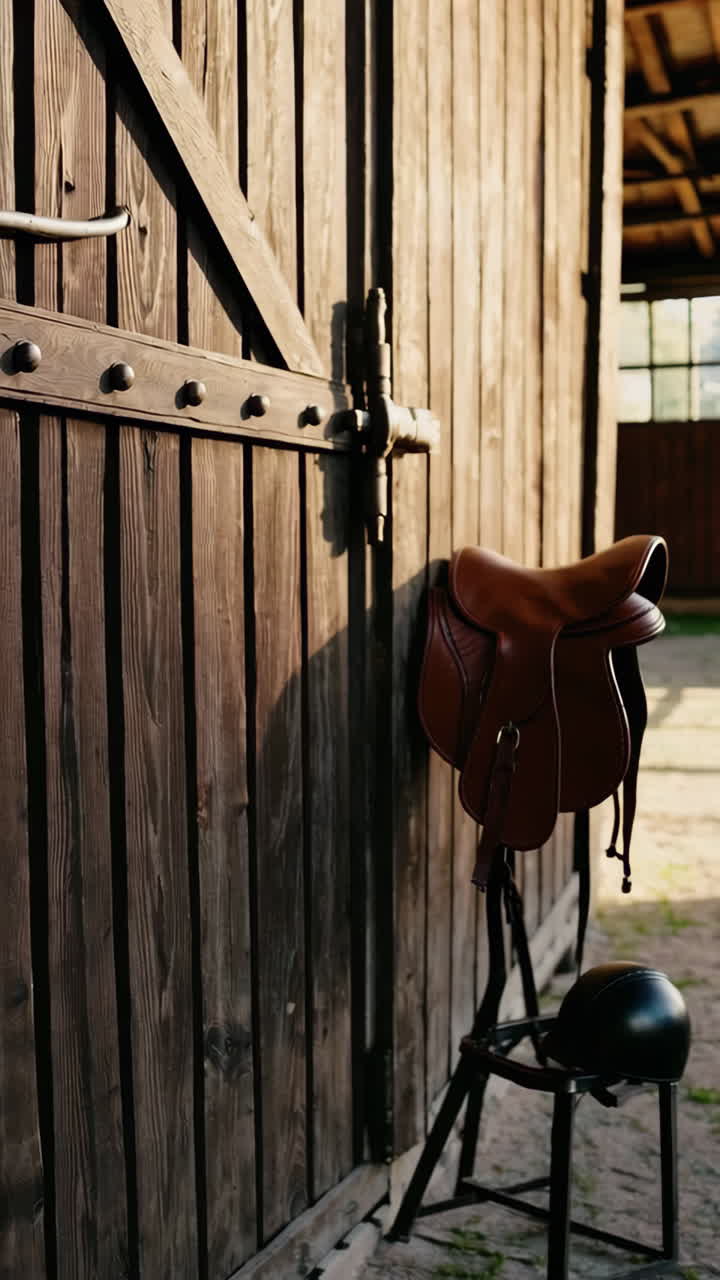 Close-up of a Brown Leather Horse Saddle
