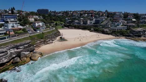 Tamarama-Beach-With-Turquoise-Sea-Water-In-Sydney,-NSW,-Australia---Aerial-Drone-Shot