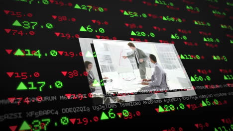 screens showing business situations on stock market background