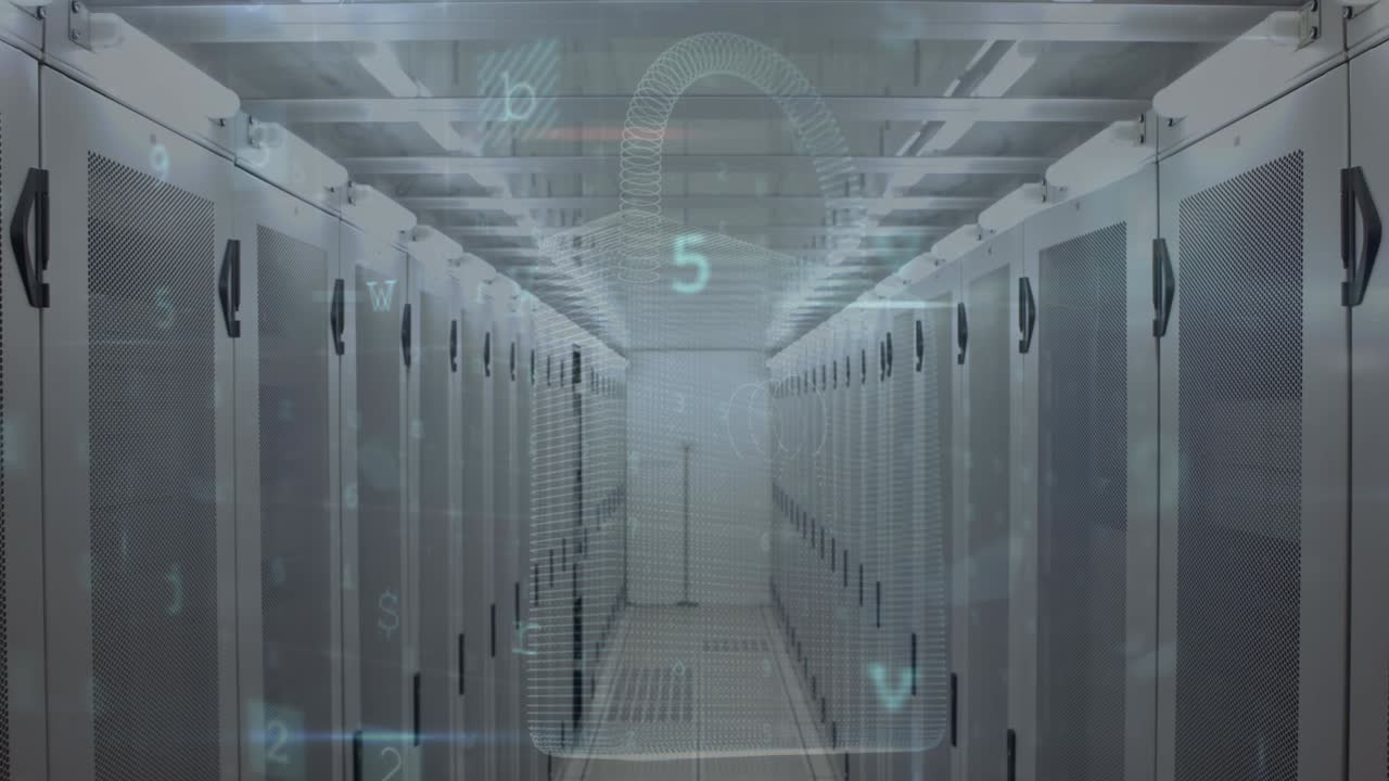 Animation of cyber attack warning over server room