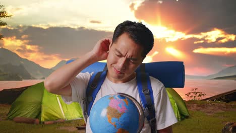 man planning a trip, camping trip