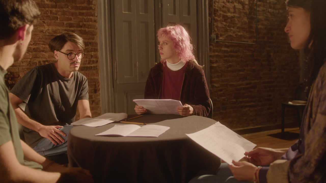 Drama Actors Preparing for Performance on Theater Stage