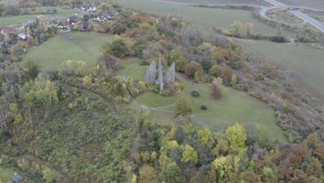 aerial drone shot of the friedland memorial