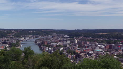 panoramic view over the city and meuse river and valley from the top of the citadel of namur, belgium right pan
