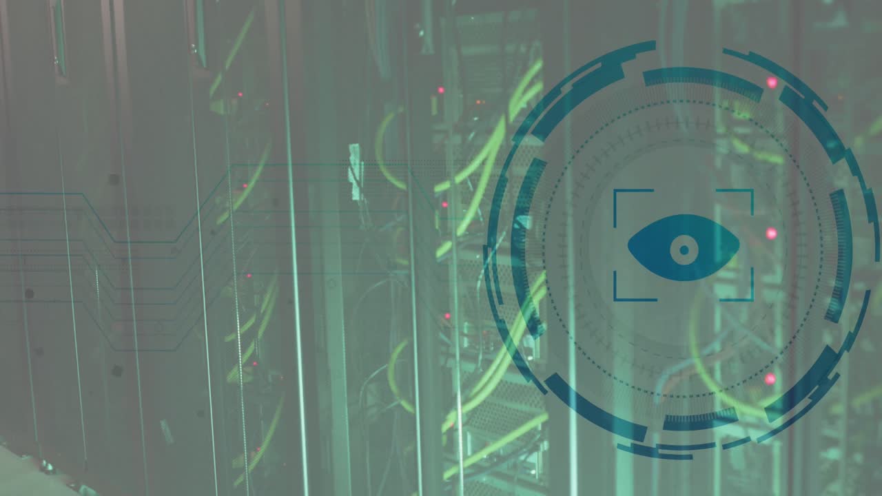 animación del procesamiento de datos en la sala de servidores