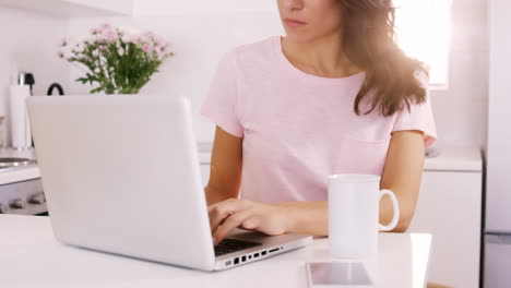 mujer usando una computadora portátil en una mesa