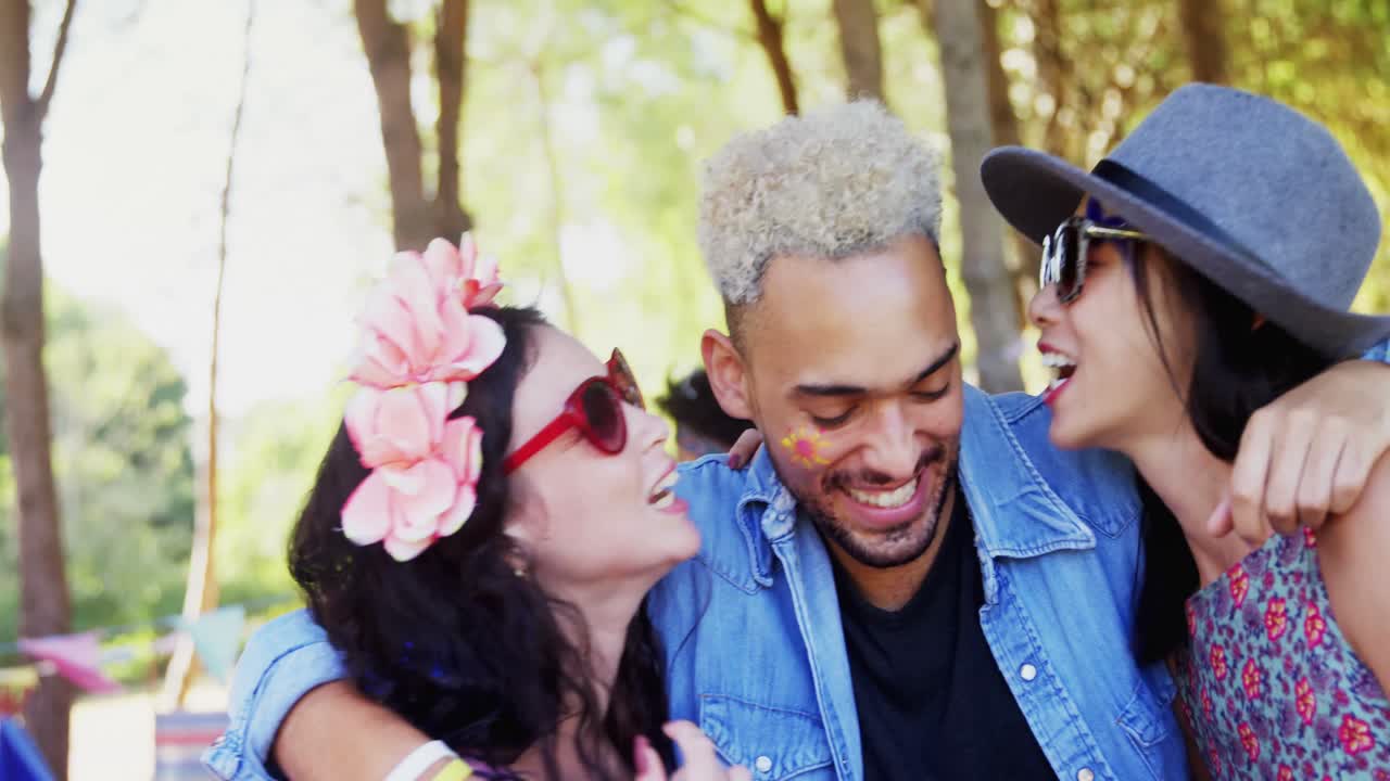 Group of friends having fun at music festival 4k