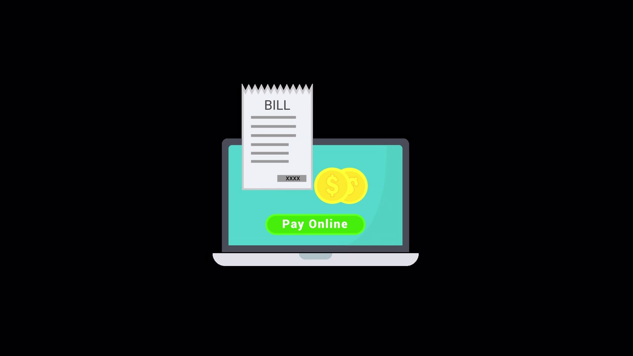 Illustrazione Animata del Pagamento di Bollette Online su un Laptop