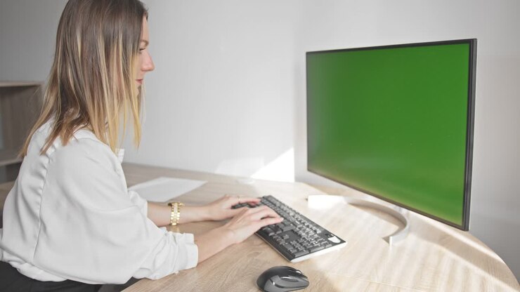 Business woman works from home during quarantine CHROMA KEY