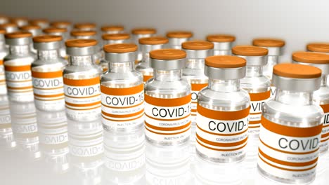 yellow bottles coronavirus vaccine covid-19. glass vials with sars-cov-2 vaccine. seamless loop 3d render for video editing, loop for video editing, loop