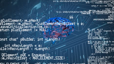 cervello con codici di programmazione e uno sfondo di un circuito digitale