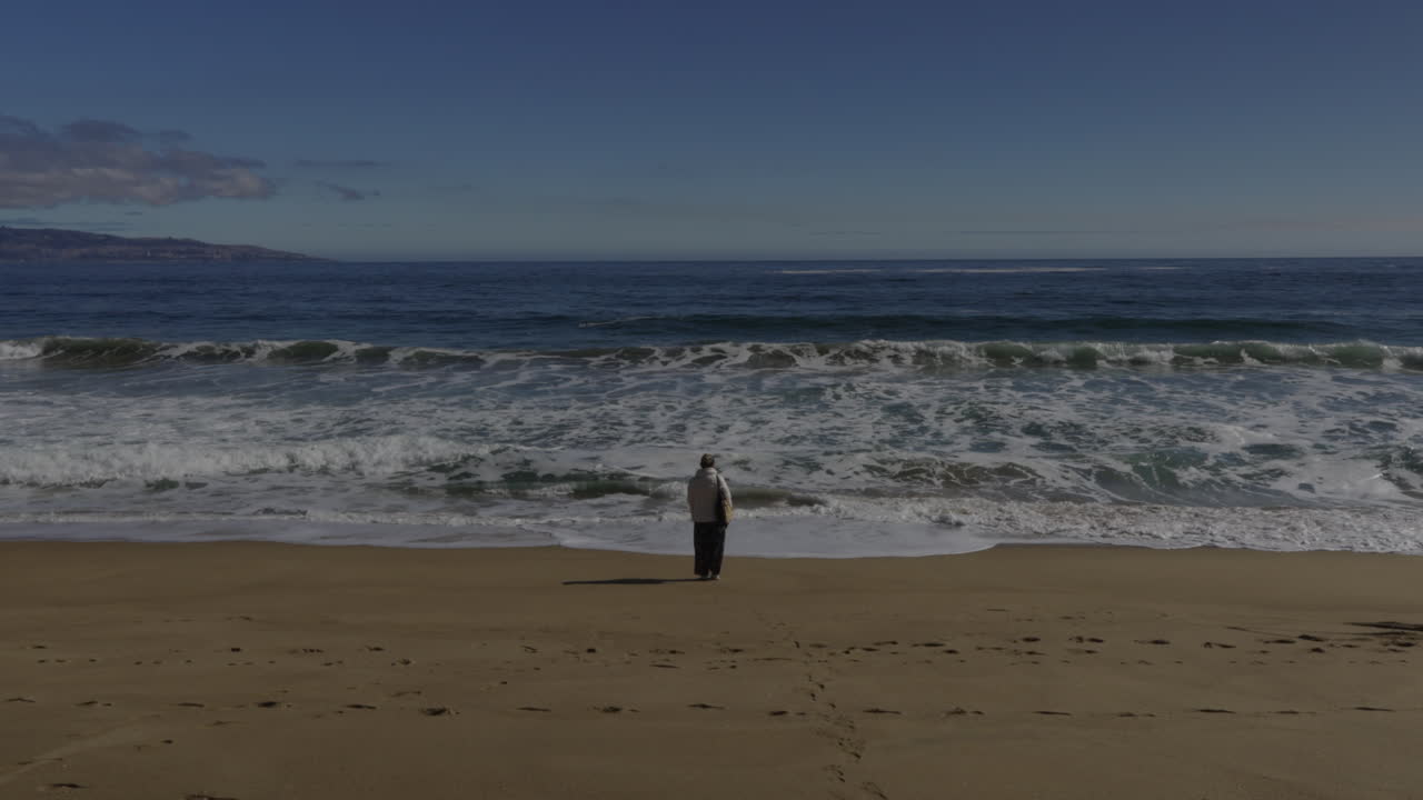 Person standing on a beach looking at the ocean