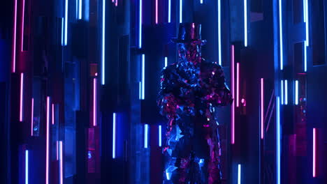 el hipnotizante baile brillante de la pared de neón de los hombres robot.