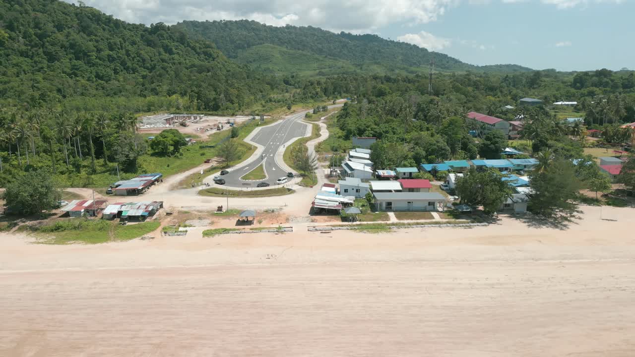 Beautiful Paradise Drone Aerial View Telok Melano Sarawak, Kampung Telok Melano was once a shelter during sea storms for traders from Sambas, Indonesia to Kuching