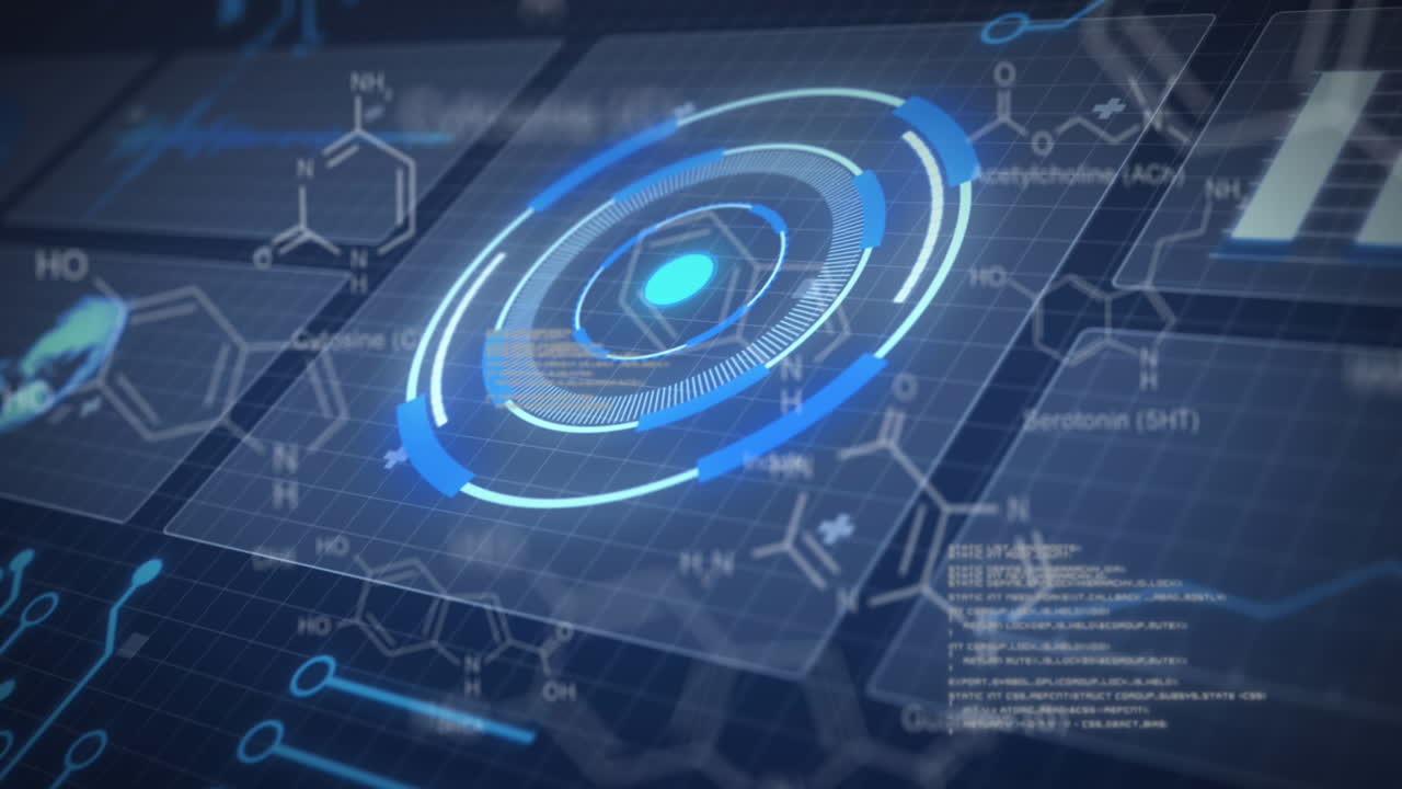 검은 바탕에 대한 범위 스캔과 데이터 처리의 애니메이션