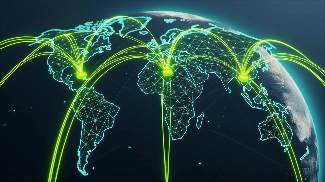 Digital Globe with Glowing Network Connections and Data Transfer