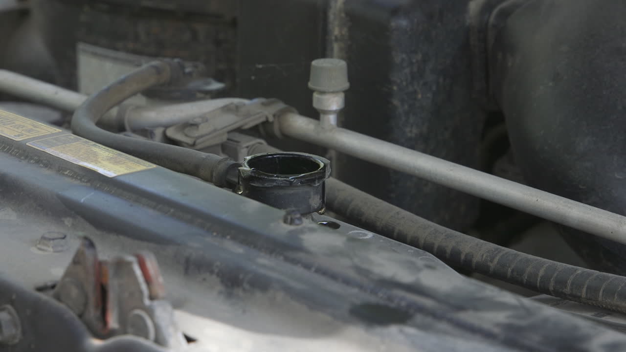 abrir la tapa del radiador para comprobar el nivel de agua en el motor de un vehículo de motor