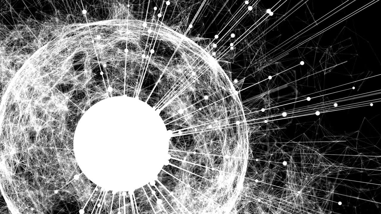 구 모양의 추상적인 색 네트워크, 루핑 배경.