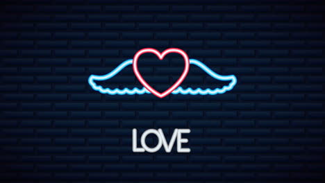 valentines day neon label animated with heart flying