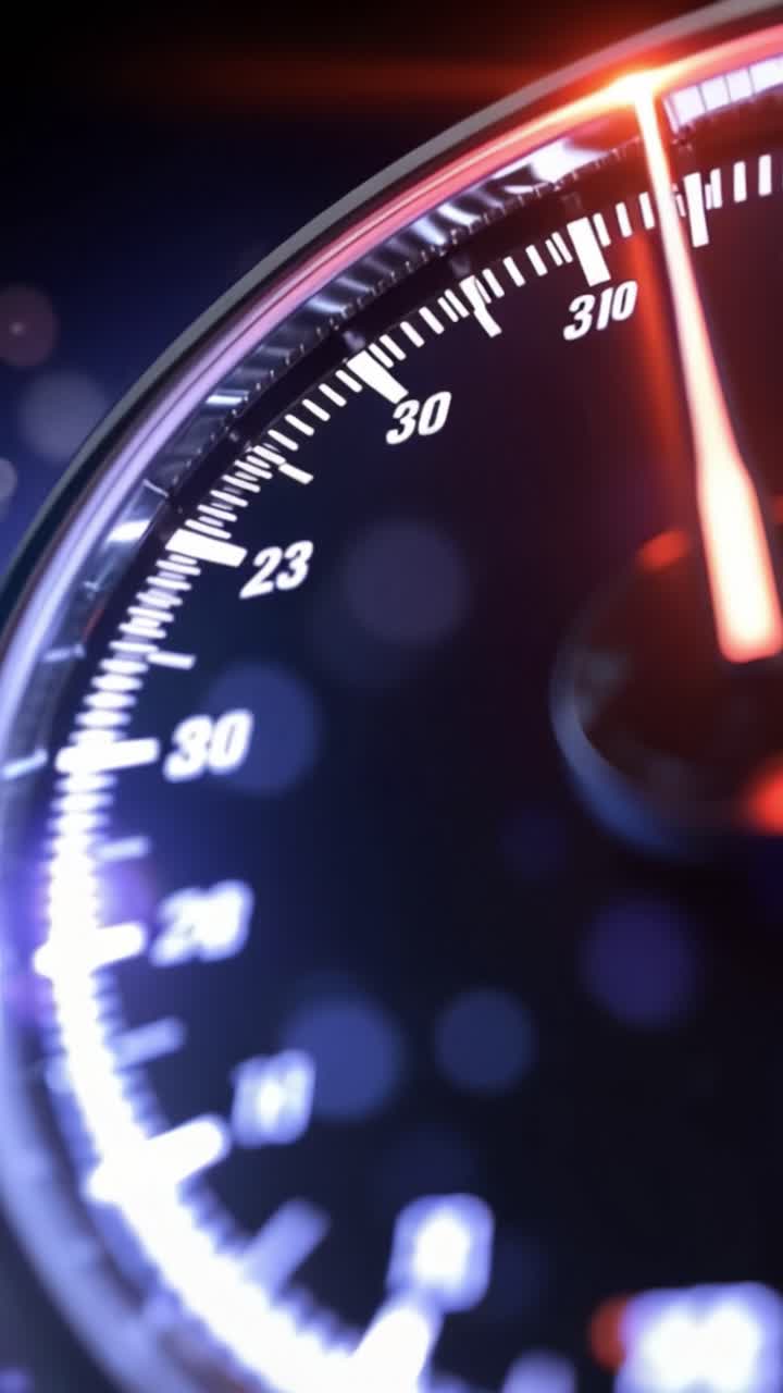 Dynamic Speedometer Displaying Rapid Acceleration in a High-Tech Dashboard with Vivid Lighting Effects, Capturing the Essence of Automotive Performance and Engineering