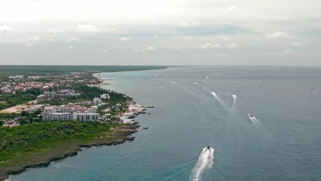 boats navigating along bayahibe coast, la romana in dominican republic