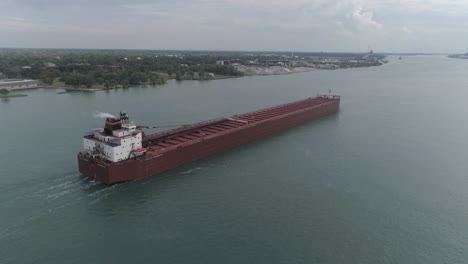 this video is of an aerial of large tanker ships in the detroit river near downtown detroit