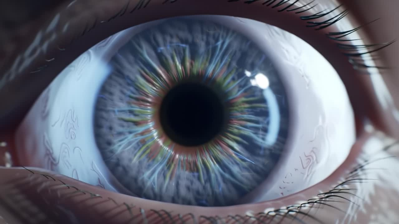 A Close-up Exploration of an Eye's Intricate Details Capturing the Vibrant Colors and Complex Patterns Found in the Iris and Cornea