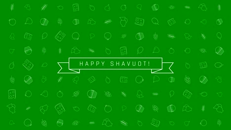 전통적인 윤 아이콘 기호와 영어 텍스트와 함께 shavuot 휴가 평면 디자인 애니메이션 배경