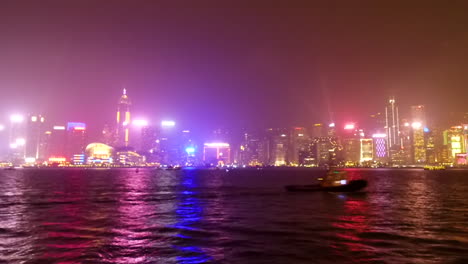 fast time lapse pan at night of hong kong harbor china