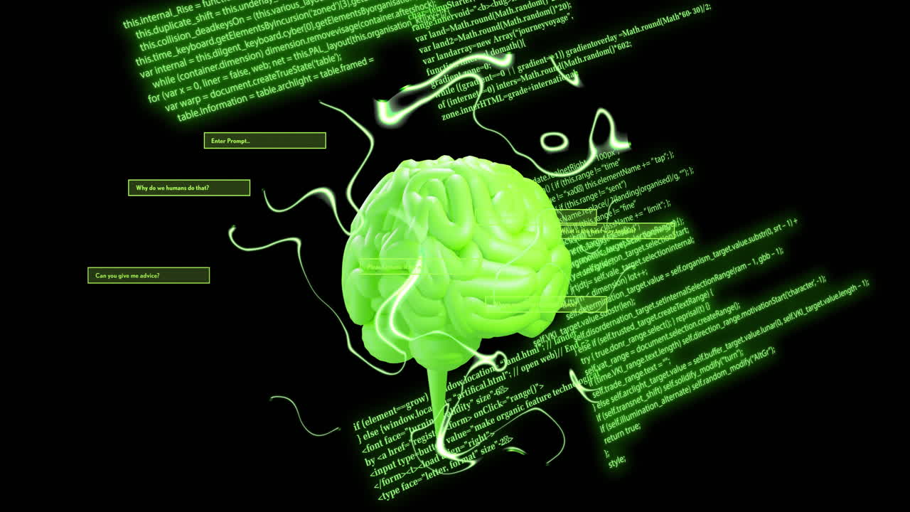 animación del cerebro de la ia y procesamiento de datos sobre fondo negro