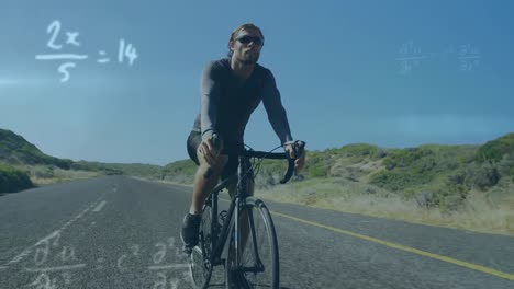 mathematical equations against man cycling on the road