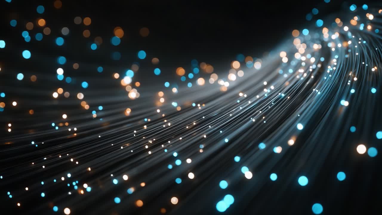 Flusso dinamico di luce: un viaggio affascinante attraverso particelle luminose e onde di colore in un ambiente digitale