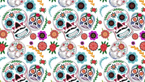 vibrant skulls and flowers in seamless animation