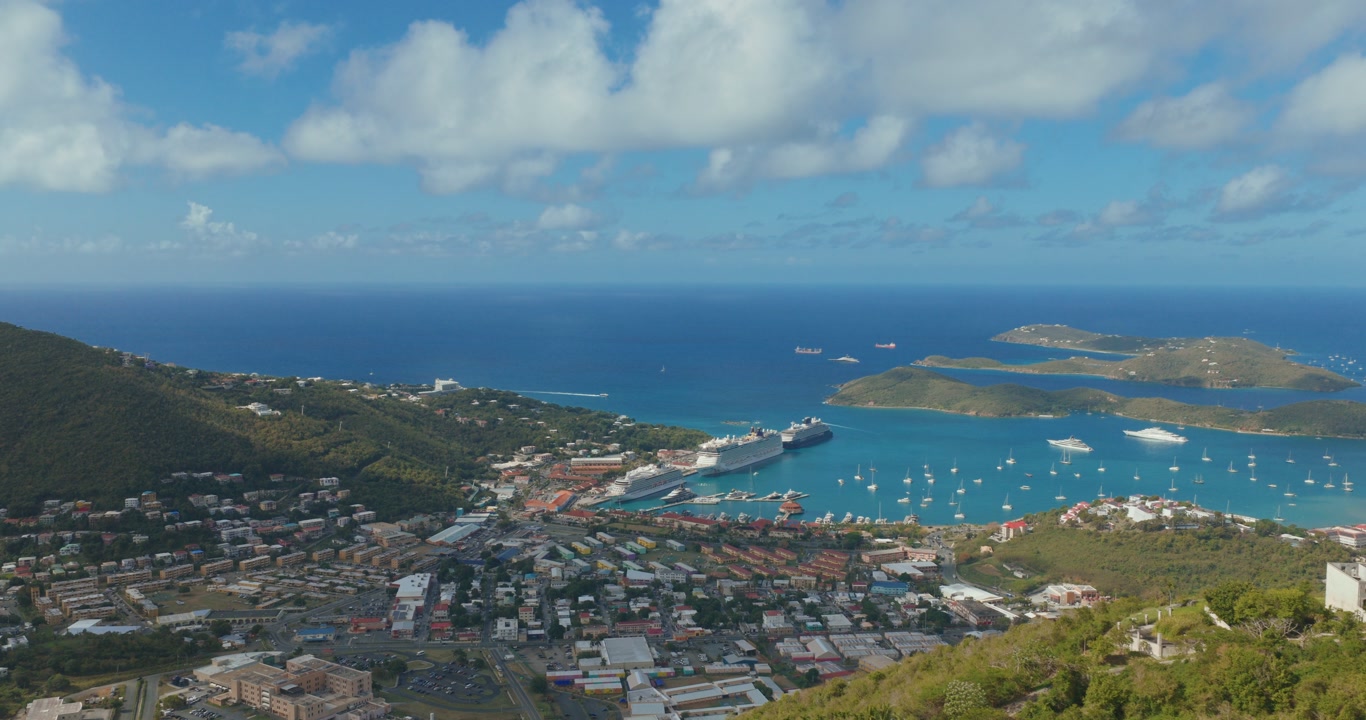 Aerial View Of Charlotte Amalie Harbor On The Island Of St. Thomas In The U.S. Virgin Islands.