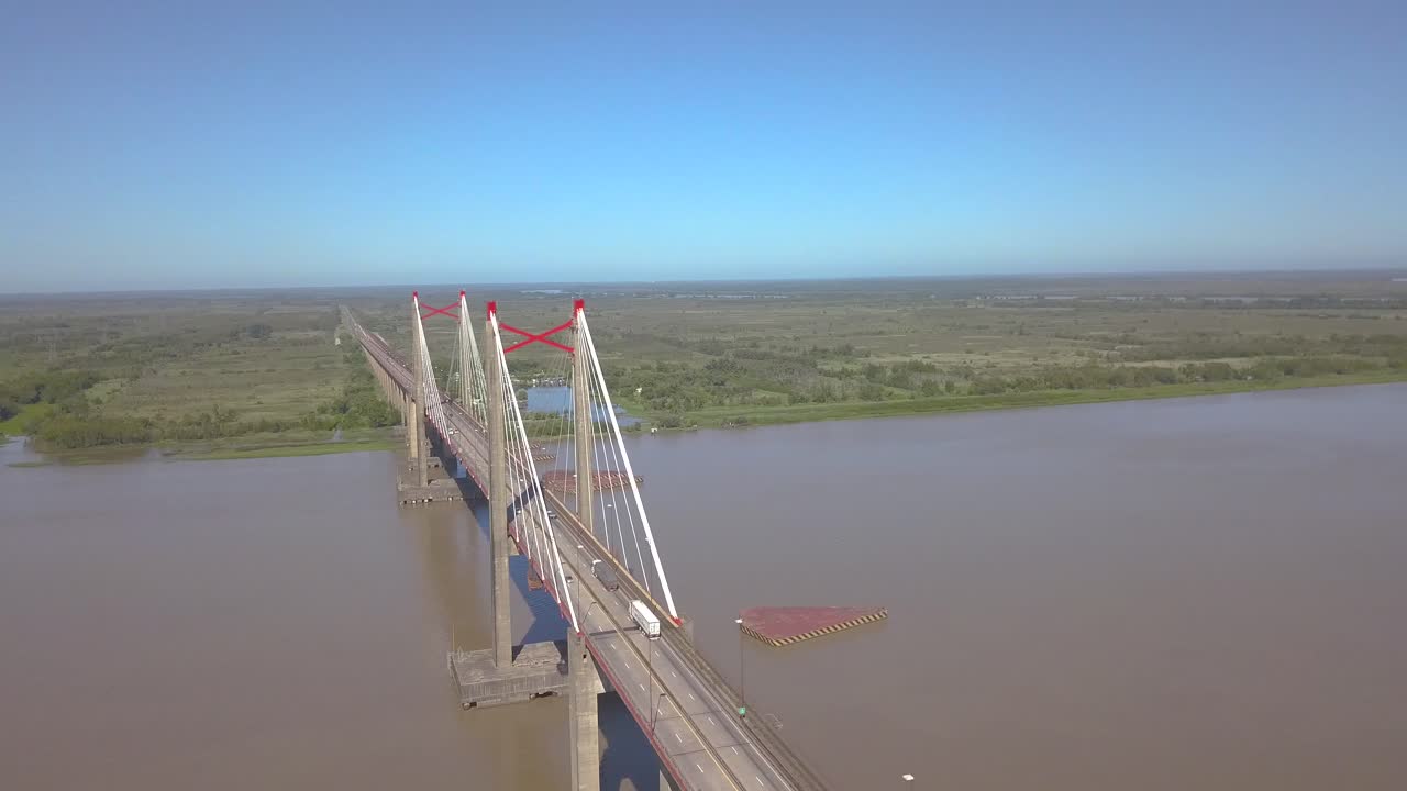 Aerial view of the Zarate Brazo Largo bridge, in Argentina, that crosses the Paraná river between the province of Buenos Aires and Entre rios