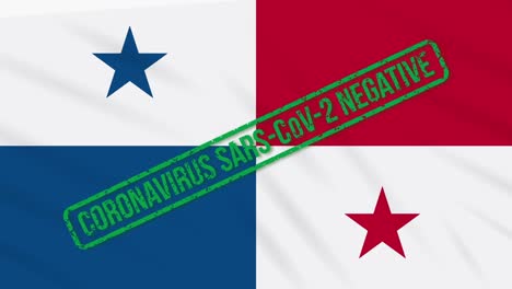 panama swaying flag with green stamp of freedom from coronavirus, loop