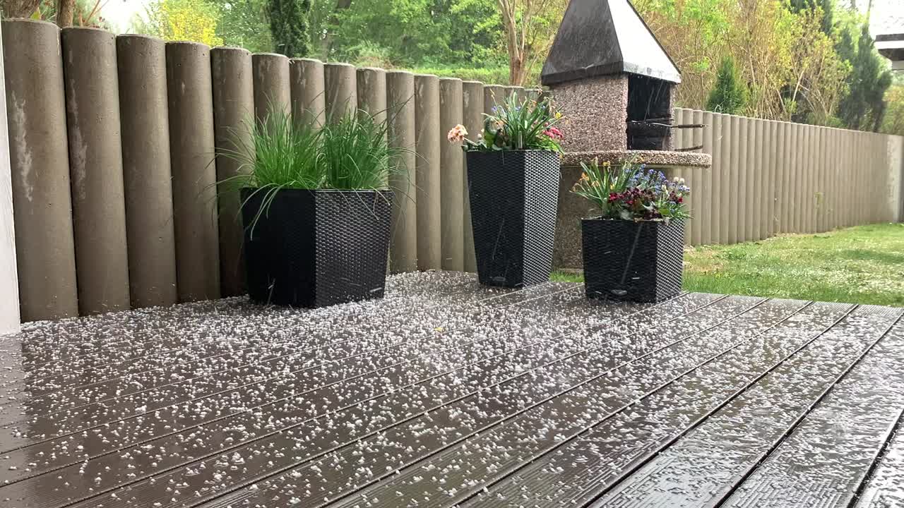 Hailstorm on a Patio Deck