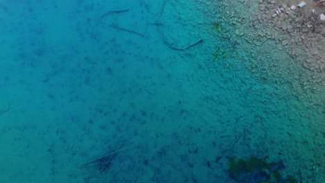 Droneshot of the "Lac Bleu" mountain lake in Switzerland in the state of Wallis.