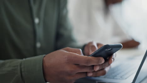 person, phone and hands typing in networking